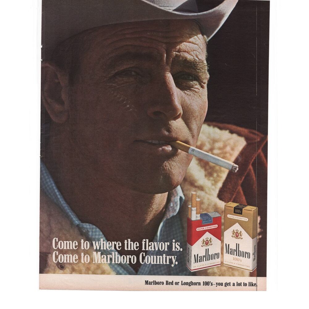 Marlboro Cigarette Magazine Advertisement 1968 Vintage Longhorn 100 Marlboro Man